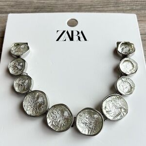 NWT ZARA Retired Resin Glass Foil & Silver Necklace!